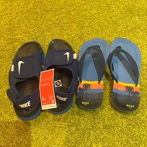 Nike Sunray, adjust sandals, NWT, and reef flip-flops